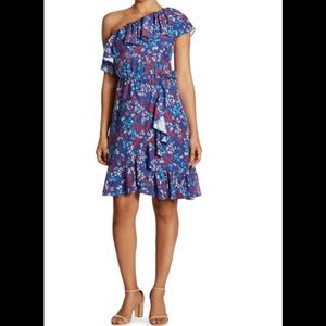 Parker Beverly Printed Silk Dress Blue Rainflower